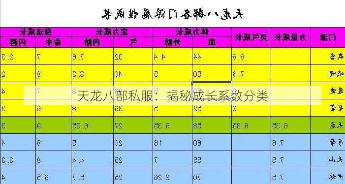 天龙八部私服：揭秘成长系数分类